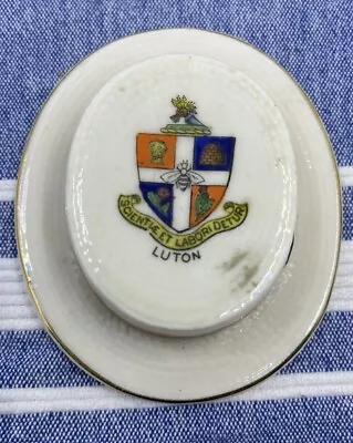 Buy Crested Arcadian China-Straw Hat/Boater-LUTON-Collectible Advertising Ornament • 7.50£