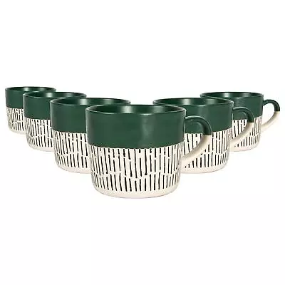 Buy 6x Green 450ml Dipped Dash Stoneware Coffee Mugs Large Ceramic Tea Cups Set • 22£