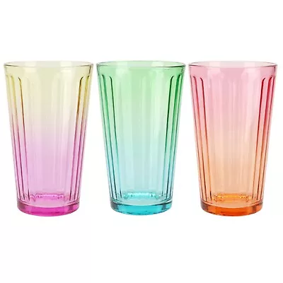 Buy 3 Tall Tumblers Glasses Reusable Glass Coloured Highball Summer Party BBQ 470ml • 12.99£