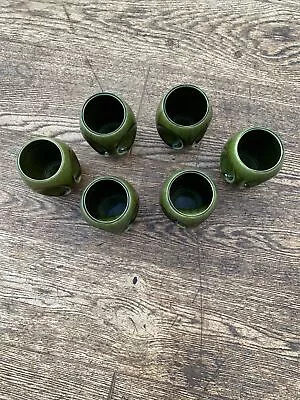 Buy Holkham Owl Eye Pottery Coffee Cups X 6 In Green • 48.50£