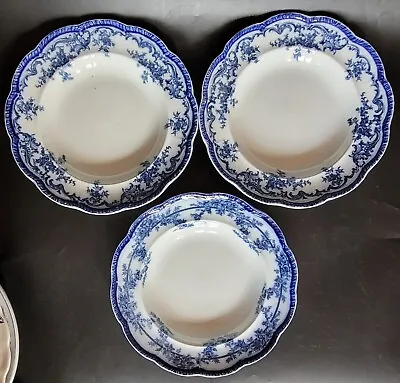 Buy Three Antique Cauldon Soup Bowls - Flow Blue  Rd No 297790 - 26 Cm • 25£