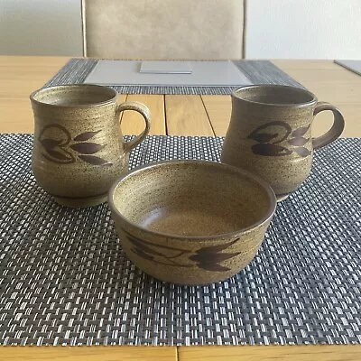 Buy Studio Pottery Coffee Mugs X2 & 1 Bowl • 7.99£