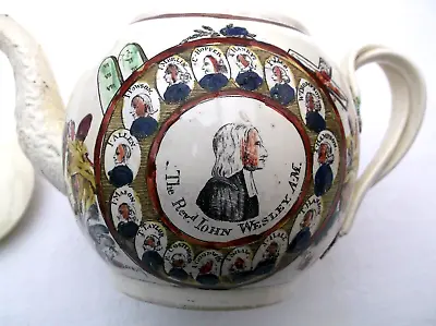 Buy V. Rare Antique 18th C Creamware Revd. John Wesley Teapot Initials: Tm & B, 1790 • 550£