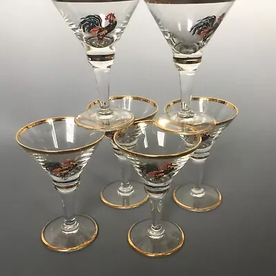 Buy Set 6 Art Deco Hand Enamelled Cockerel Cocktail Glasses, Circa 1930s  • 120£