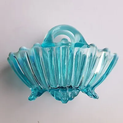 Buy Davidson Pearline Antique Blue Glass Brideshead Basket Vase Vaseline Glowing UK • 22.50£