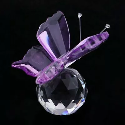 Buy Crystal Glass Purple Flying Butterfly With Ball Figurine Ornaments Home Decor • 7.19£