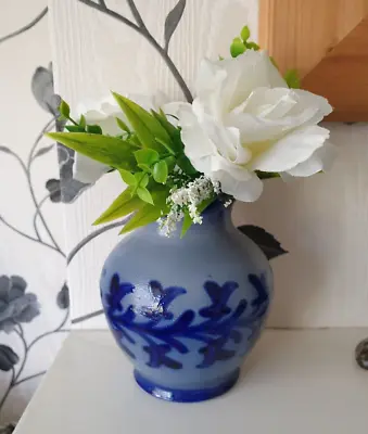 Buy Studio Pottery Blue Fat Belly Vase Handpainted Decoration Salt Glazed Heavy 6 H  • 12£