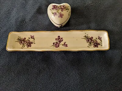 Buy Victorian Violets Hammersley Bone China Spode Grp Pin Trinket Tray And Heart Box • 7.11£