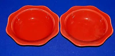 Buy Vintage Pyrex Pair Of Red Spray Ware Rimmed Scallop Edge Dessert Bowls, • 5.99£