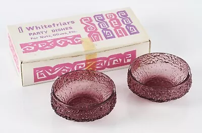 Buy Rare Boxed Pair Of Whitefriars Glass Party Dishes In Aubergine Textured Design • 49.99£