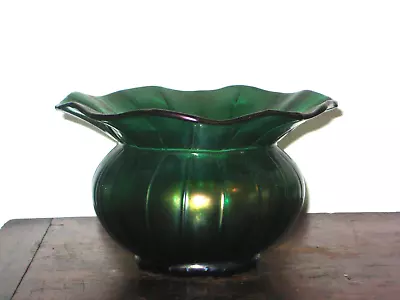 Buy Austrian Iridescent Green Wide Rim Vase Art Nouveau • 80£