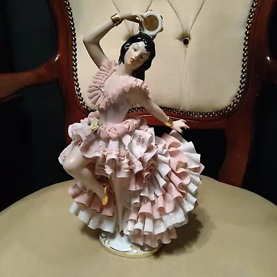 Buy Beautiful Handpainted Porcelain West German Dresden Lace Lady Dancer Figurine • 49.99£