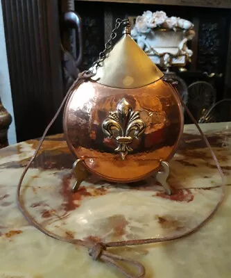 Buy Collectable Old Vintage Copper Brass Fleur De Leys Water Bottle Drinking Vessel • 19.90£