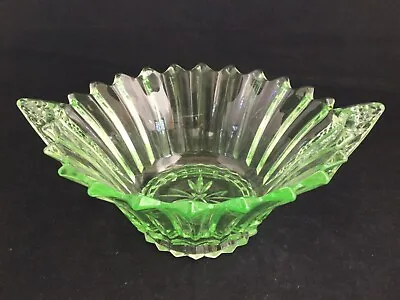 Buy Art Deco Uranium / Pressed Green Glass Fruit Bowl - Two Handles: Brockwitz 1936 • 85£