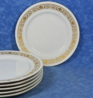 Buy 6 Kaiser Porcelain China ELEKTRA Salad Plates- W. Germany- EC- Gold, Embossed • 28.50£
