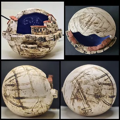 Buy Signed Studio Art Pottery Sculpture Clay Sphere Houses Brutalist Surface  • 80£