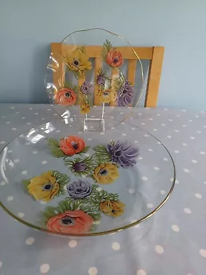 Buy Vintage 1960s Chance Large Glass Floral Bowl & Scalloped Sandwich Plate • 7.50£