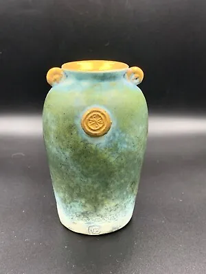 Buy Vintage Conway Art Pottery Vase Green / Blue With Gold Trim / Celtic Decoration • 17.50£
