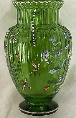Buy Victorian Bohemian Harrach? Floral/Bugs Enamelled Glass Vase • 10.50£