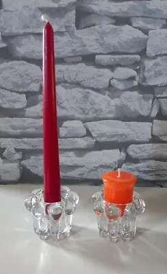 Buy VINTAGE ! REIMS SET 2 X SMALL CLEAR GLASS Candle Holders - Size: 5,5cm H / 7cm D • 9.99£