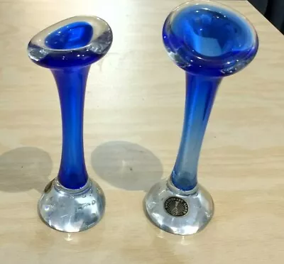 Buy Set Of 2 Swedish Art Glass Blue Vases • 12£