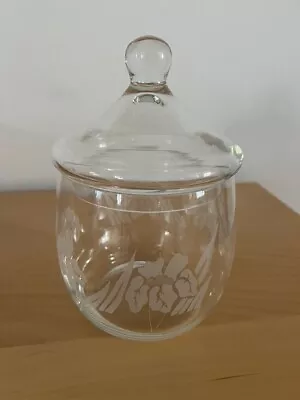 Buy Pretty Large Clear Etched Glass Storage Jar With Lid • 5£