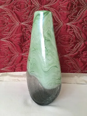 Buy Art Glass Cased Green Marble Effect & Crackle Glass Vase 11.75” Inch • 90£