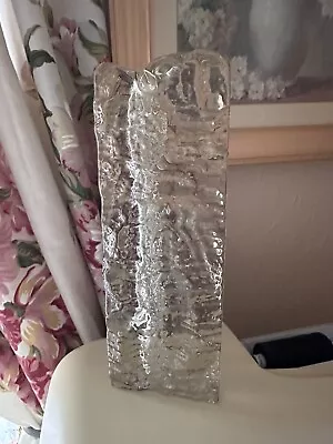 Buy Vintage Heavy Solid Scandanavian Ice Bark Glass Single Stem Bud Rectangular Vase • 25£