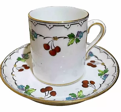 Buy 1930s Tuscan Demitasse Can & Saucer, White Milticoloured Cherry Motif • 9.95£