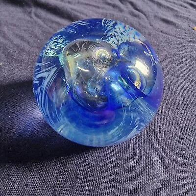 Buy Vintage Caithness Moon Crystal Art Glass Scotland Blue Marble Paperweight. • 9.50£