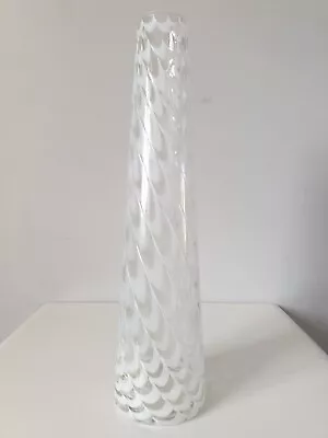 Buy Vintage Tall Swirl Wave Glass Vase Clear White Hand Blown Retro 35 Cm Handmade • 19.99£