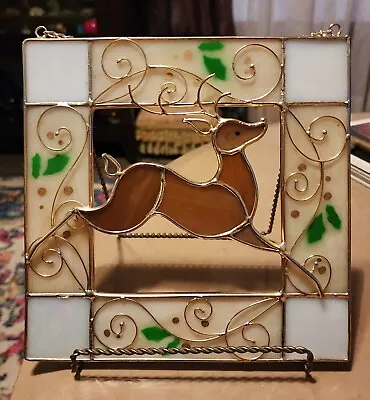 Buy Vintage Stained Glass Christmas Reindeer Hanging Window SUN CATCHER BEAUTIFUL!!! • 20.82£