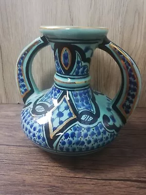 Buy Vintage Azouz Kharraz Tunisian Two Handled Hand Painted Ceramic Vase • 22£