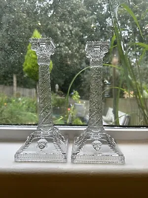 Buy A Vintage Pair Of Neo Classical Twist Clear Glass Candlesticks. 17cm Tall. VGC. • 29.99£