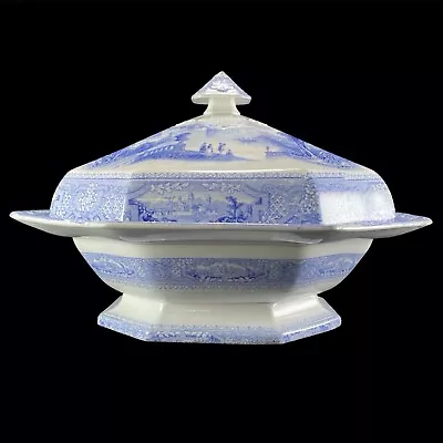 Buy Antique 1840's Blue  Transferware Large Covered Serving Dish English Ironstone • 80.51£
