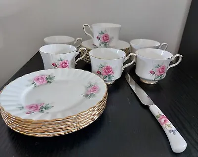 Buy Vintage Royal Stafford Pink Roses  China Tea Set And Knife 1950s 19 Pieces • 25£