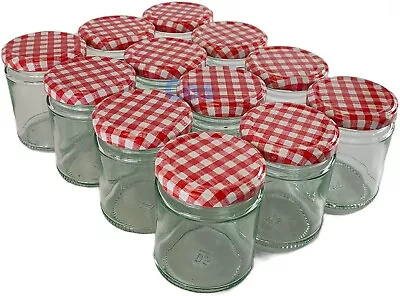 Buy Glass Jam Jars Round With Red Gingham Lids 190ml 24pk • 22.99£