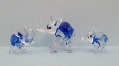 Buy Vintage 1960's Set Of 3 Glass Elephants / Glass Animal Ornaments Elephant Family • 9.99£