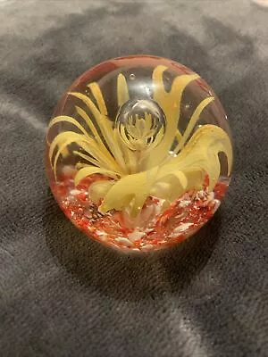 Buy Vintage Glass Flower Effect Small Paperweight With Bubble Yellow Red Clear • 6.50£