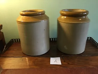 Buy 2 Vintage Salt-glazed Stoneware Jars 19.7cm And 19.5cm Tall Lot A • 14.95£