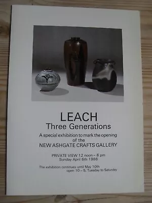 Buy Bernard David John Leach 'Three Generations Of Leach' Exhibition Invitation 1986 • 5£