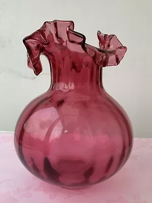 Buy Cranberry Glass Vase - Fenton?  20cm High. • 14.99£