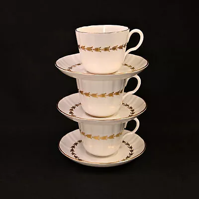 Buy Royal Worcester 3 Cups & Saucers 1944-1955 Lotus Gold & White Laurel Bone China • 76.84£
