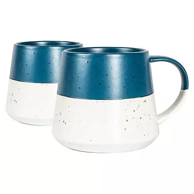 Buy 2x Dipped Flecked Stoneware Belly Mugs Large Rustic Tea Cups Set 370ml Navy • 10£