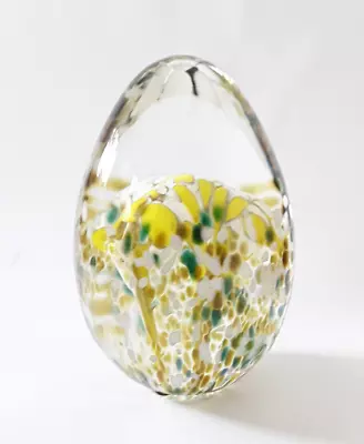 Buy Small Isle Of Wight Glass Egg Shaped Paperweight - Yellow Flowers • 12.25£