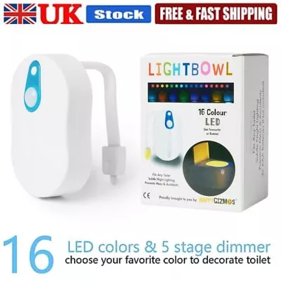 Buy LED Toilet Bowl Night Light Motion Sensor Activated Seat Gadget - 16 Colours UK • 2.59£