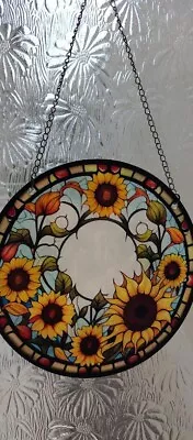 Buy Circle Of Sunflowers Stained Glass Effect  Sun Catcher - Gift Idea NEW • 2.50£