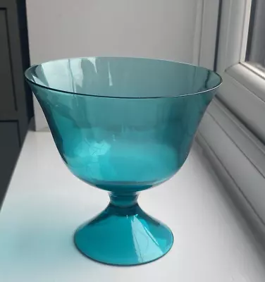 Buy Vintage Scandinavian Swedish Aseda Teal Blue Glass Pedestal Vase • 5£
