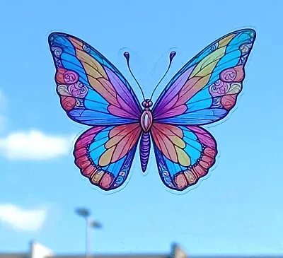 Buy Butterfly Decorative Stained Glass Effect Static Cling Window Sticker Colourful • 3.49£