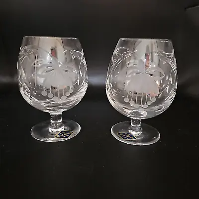 Buy Pair Of Royal Brierley Crystal Brandy Glasses Fuchsia Pattern • 49.99£